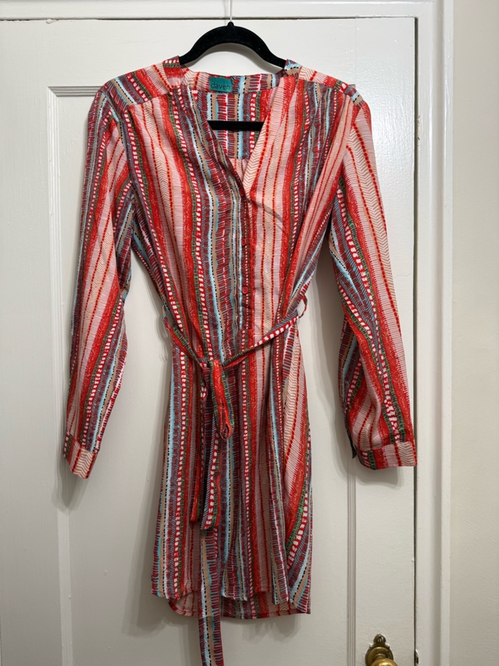 Daven Striped Red Wrap Dress - Women’s L